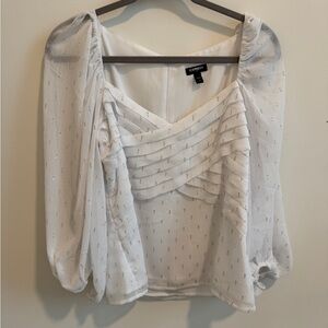 Express White Ruffled 3/4 Sleeve Blouse